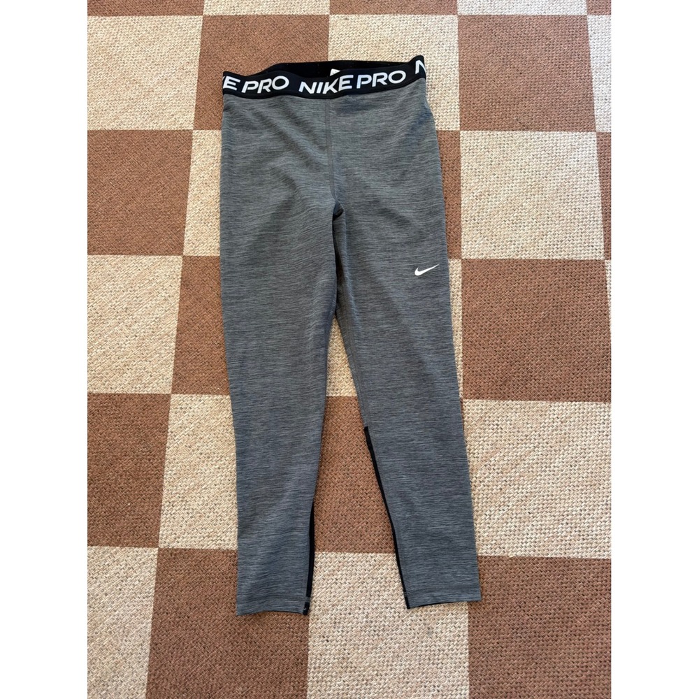 Nike Pro Womens Gray Heather Mesh Panel Training Leggings Cropped Tights Small